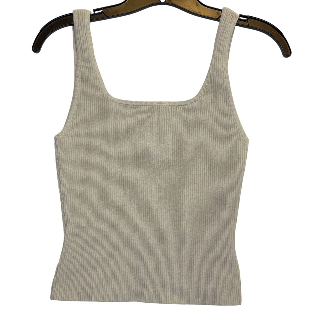 Babaton Aritzia Tank Top Women S Beige Sculpt Knit Ribbed Square Neck Minimalist